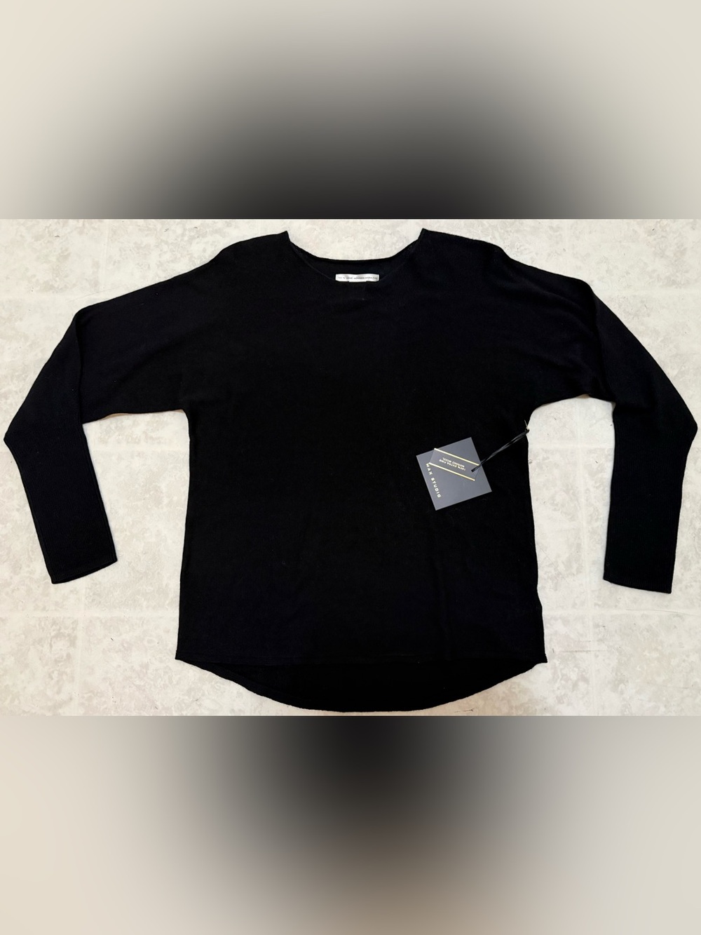 Max Studio Black LS Crewneck Women’s M 100% extra fine Merino Wool nwt